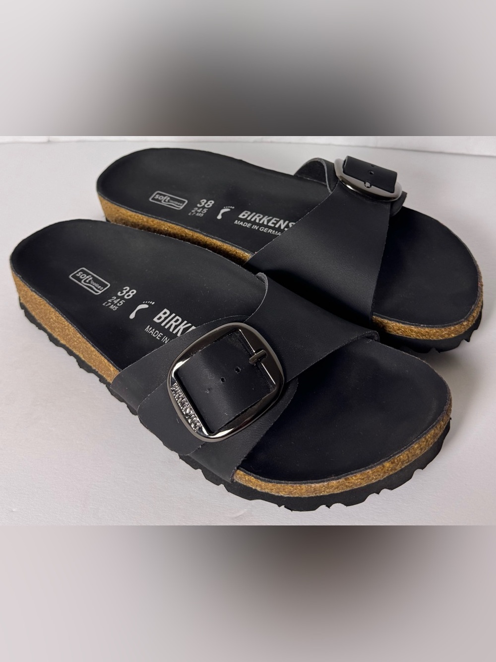 Birkenstock Madrid Big Buckle Black Soft Footbed Sandals 38